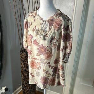 3x20 Rose & Olive Cream and Pink Tie Front Blouse